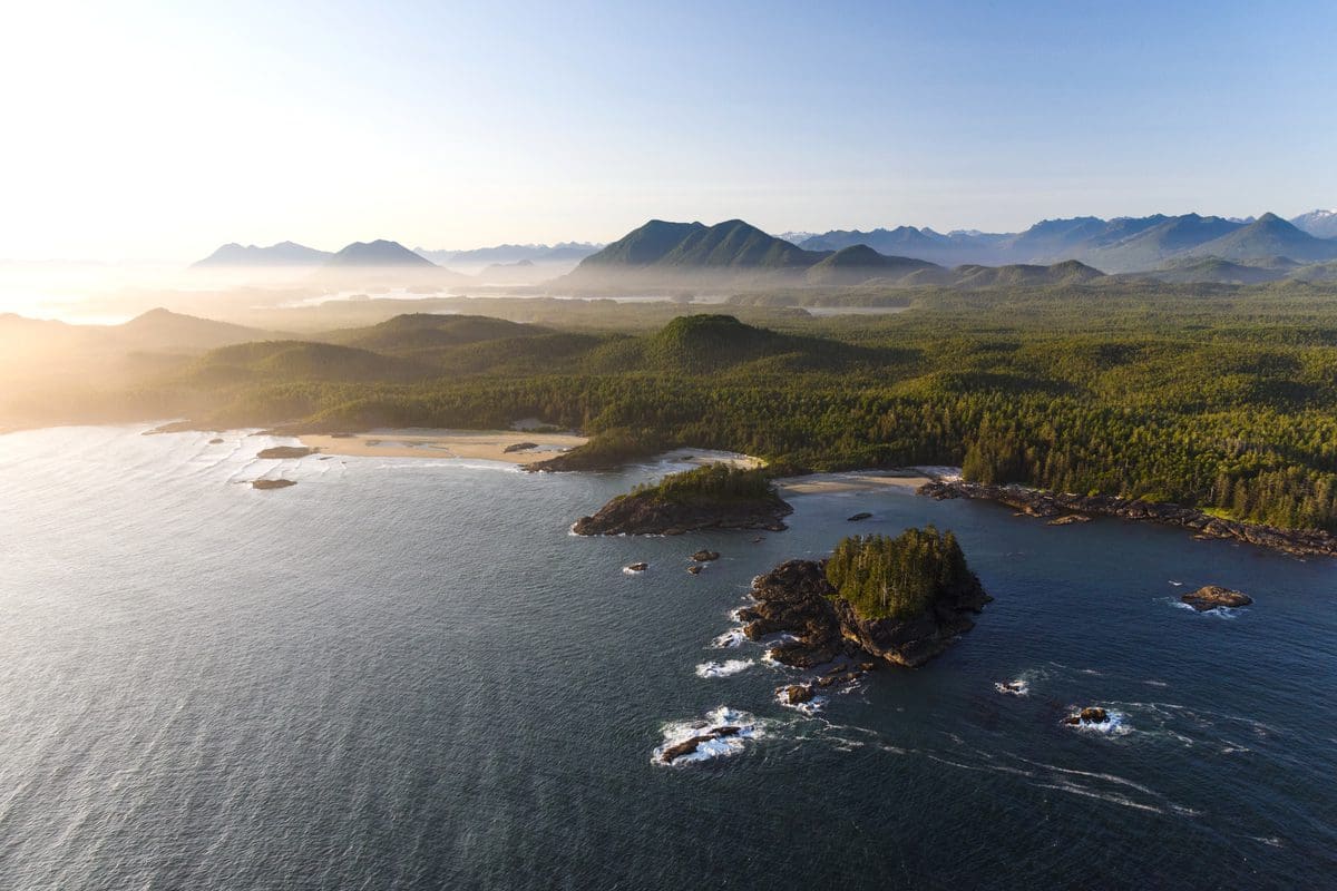 Aerial view of the coastline of Pacific Rim National Park near Tofino - Destination BC