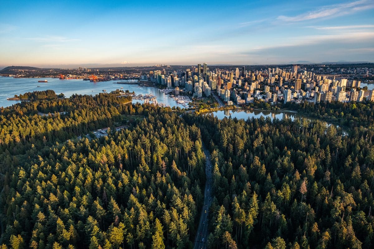 Aerial view above Stanley park - Destination BC