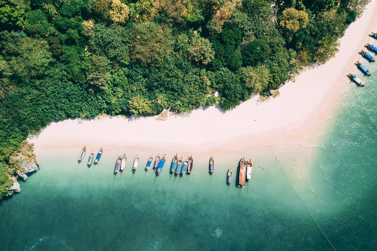Aerial view of Krabi's Phra Nang Beach. Thailand
