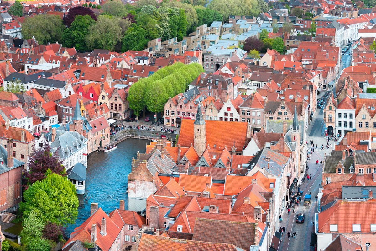 Aerial view of Bruges from Belfort Tower