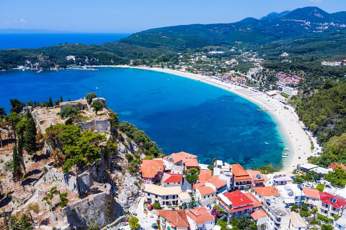 Aerial view of Parga and Valtos Beach