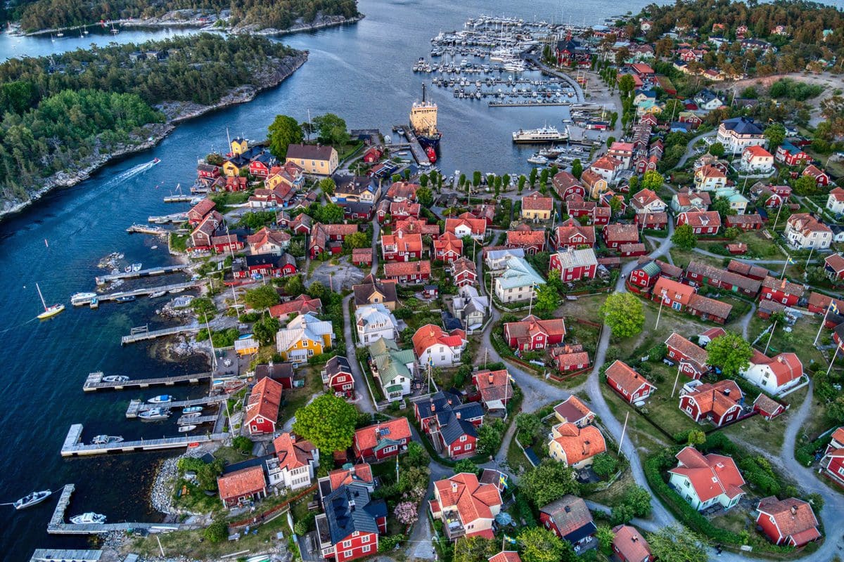 Aerial view of Sandhamn in Stockholm Archipelago