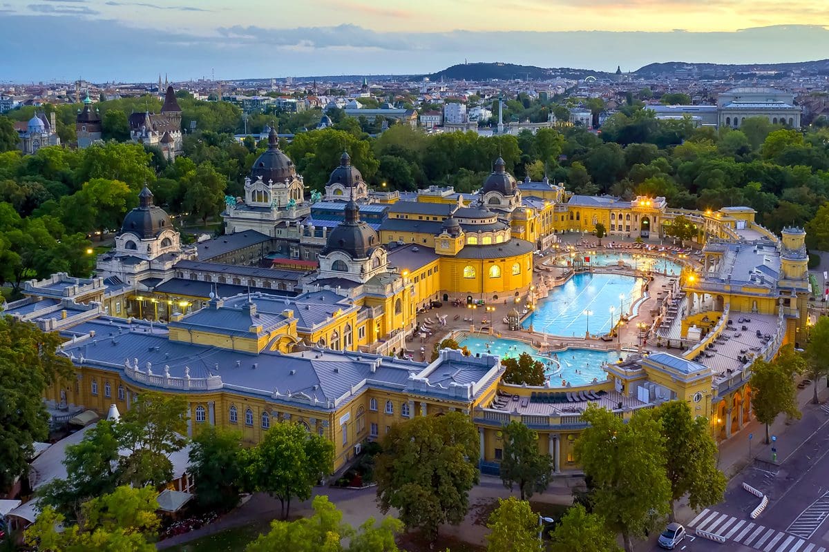 Aerial view of Szechenyi thermal bath, Budapest