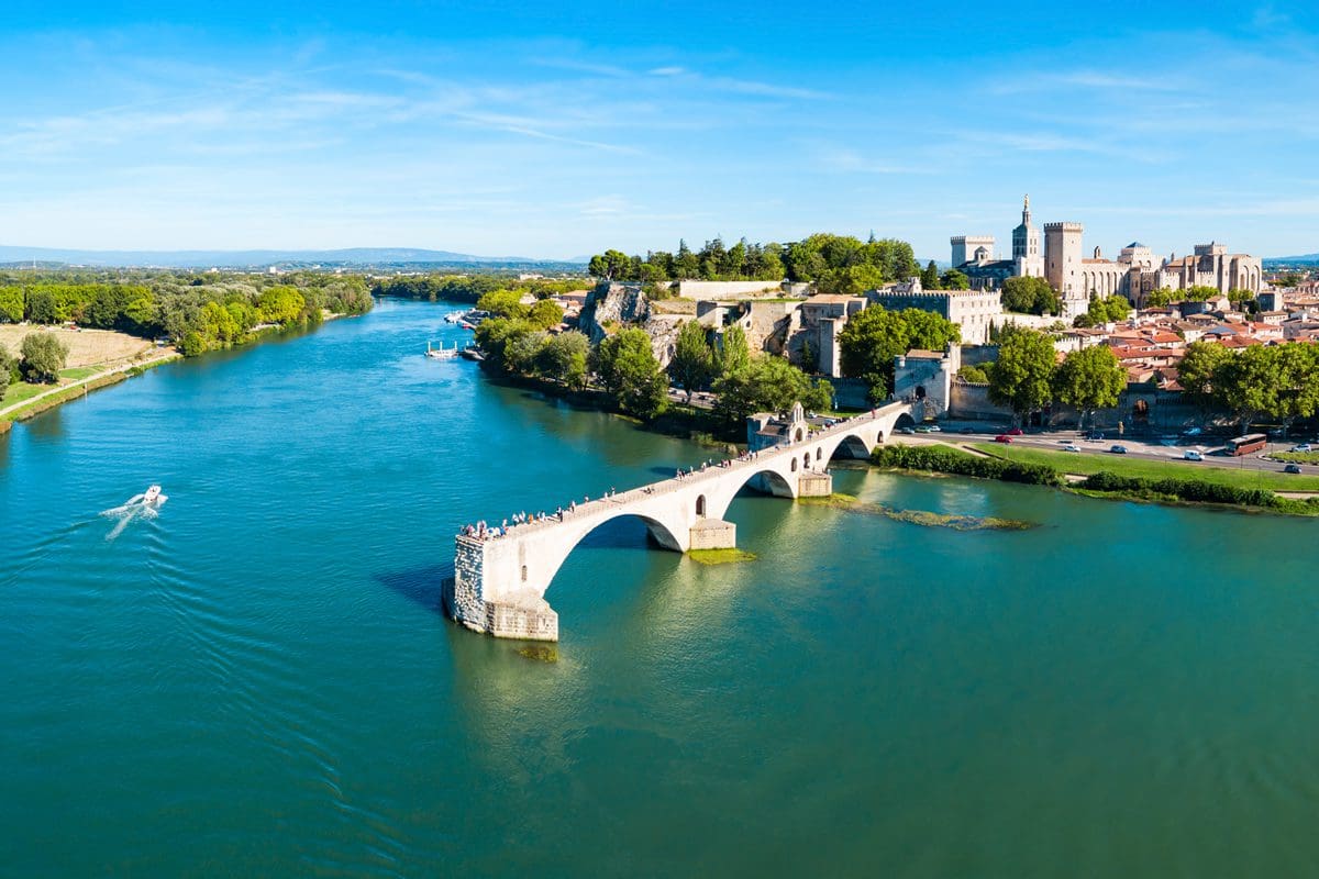 Avignon aerial view of Pont Saint Benezet