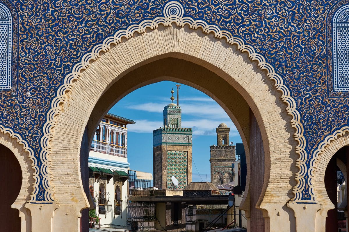 Bab Bou Jeloud ornate city gate in Fez, Morocco