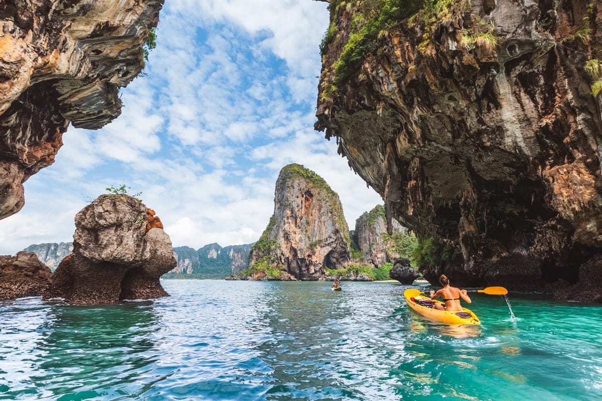 Canoeing by Railay Beach in Krabi province, Thailand