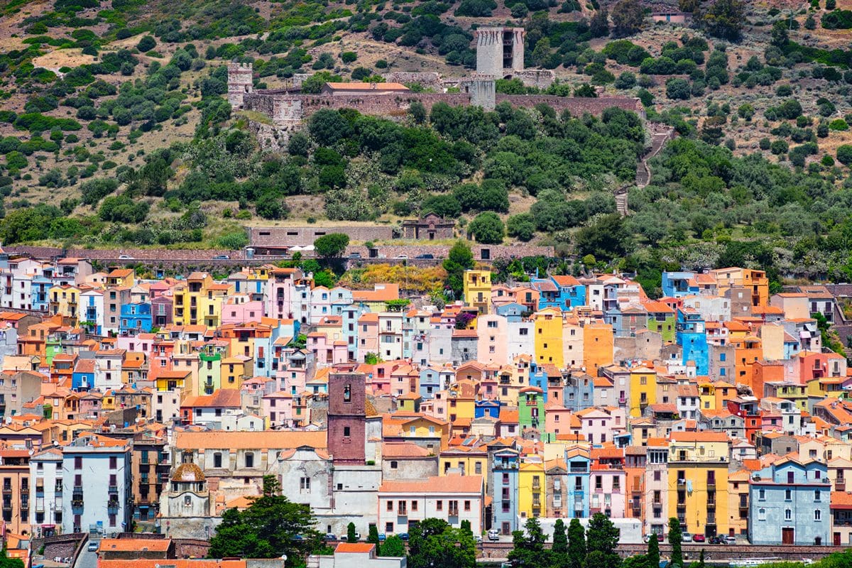 Colourful houses in the Sardinian town of Bosa
