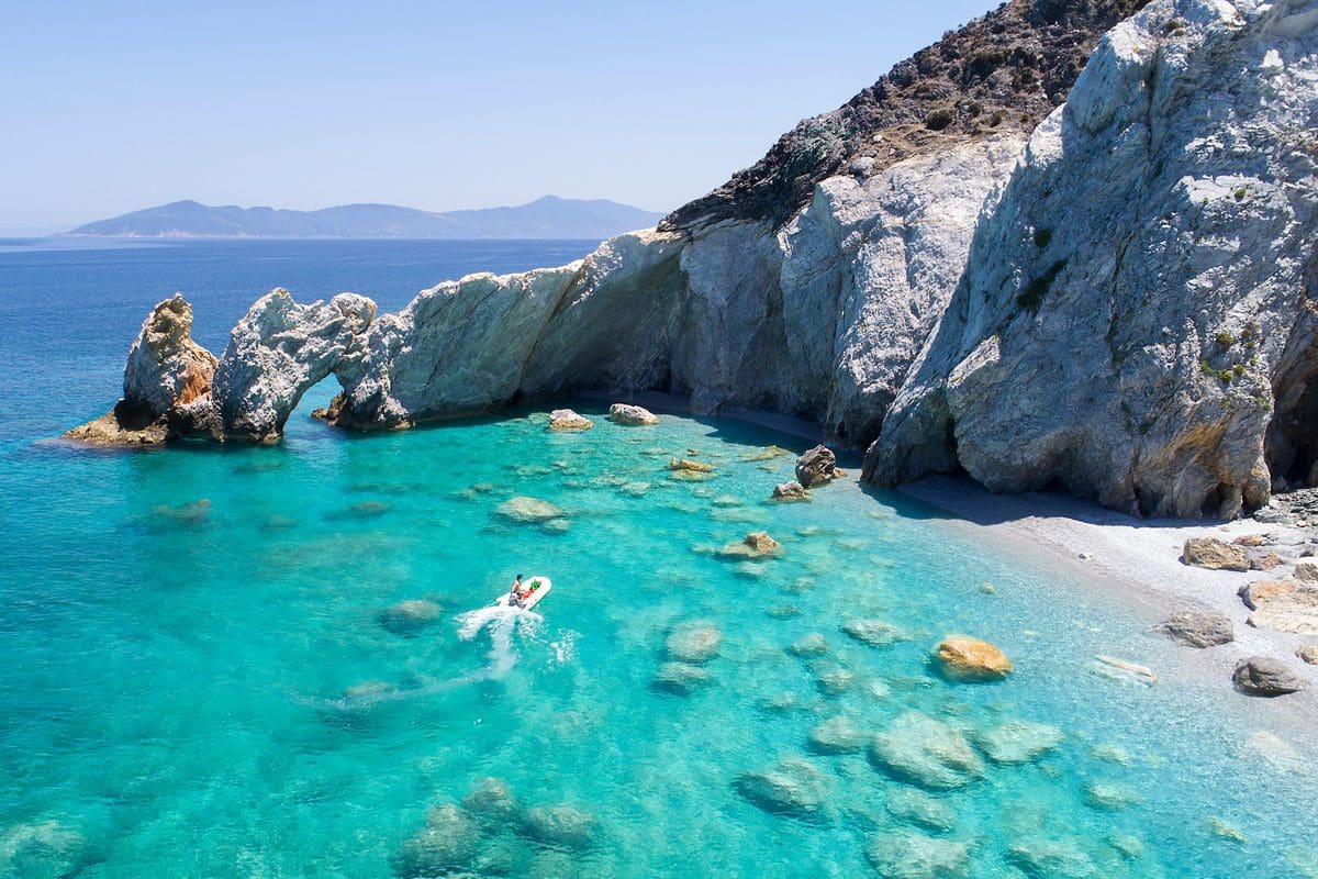 Crystal clear waters of Lalaria Beach, Skiathos