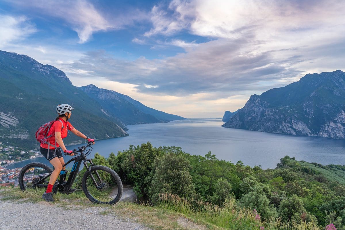 Cyclist on Monte Brione near Torbole, Lake Garda