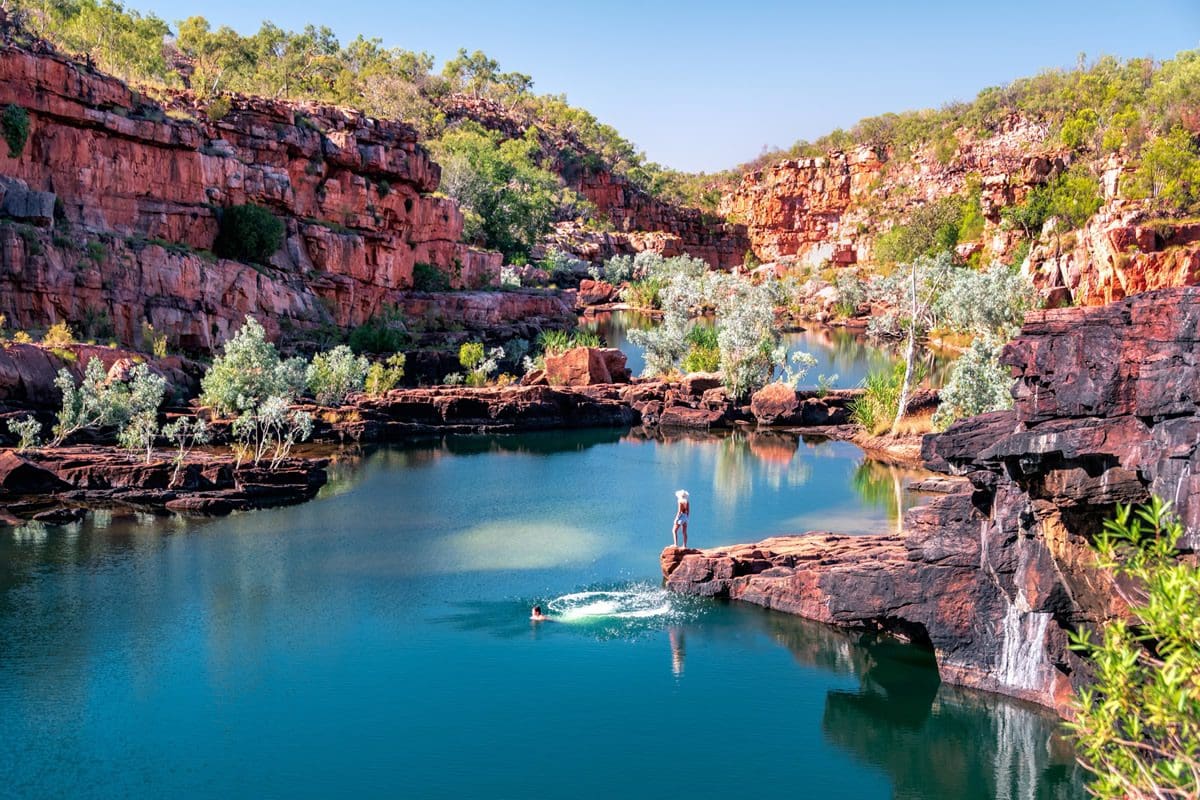 Enjoying the water of Manning Gorge, Gibb River Road in the Kimberley region of Western Australia - Tourism Australia