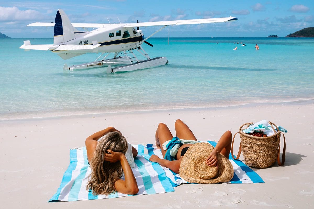 Hamilton Island Air seaplane by Whitehaven Beach, Whitsundays - Tourism Australia
