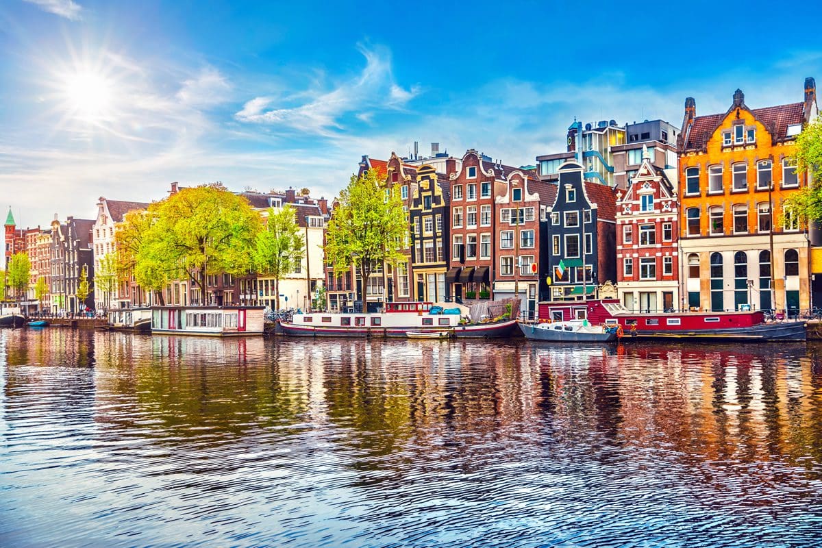 Houses overlooking the River Amstel in Amsterdam