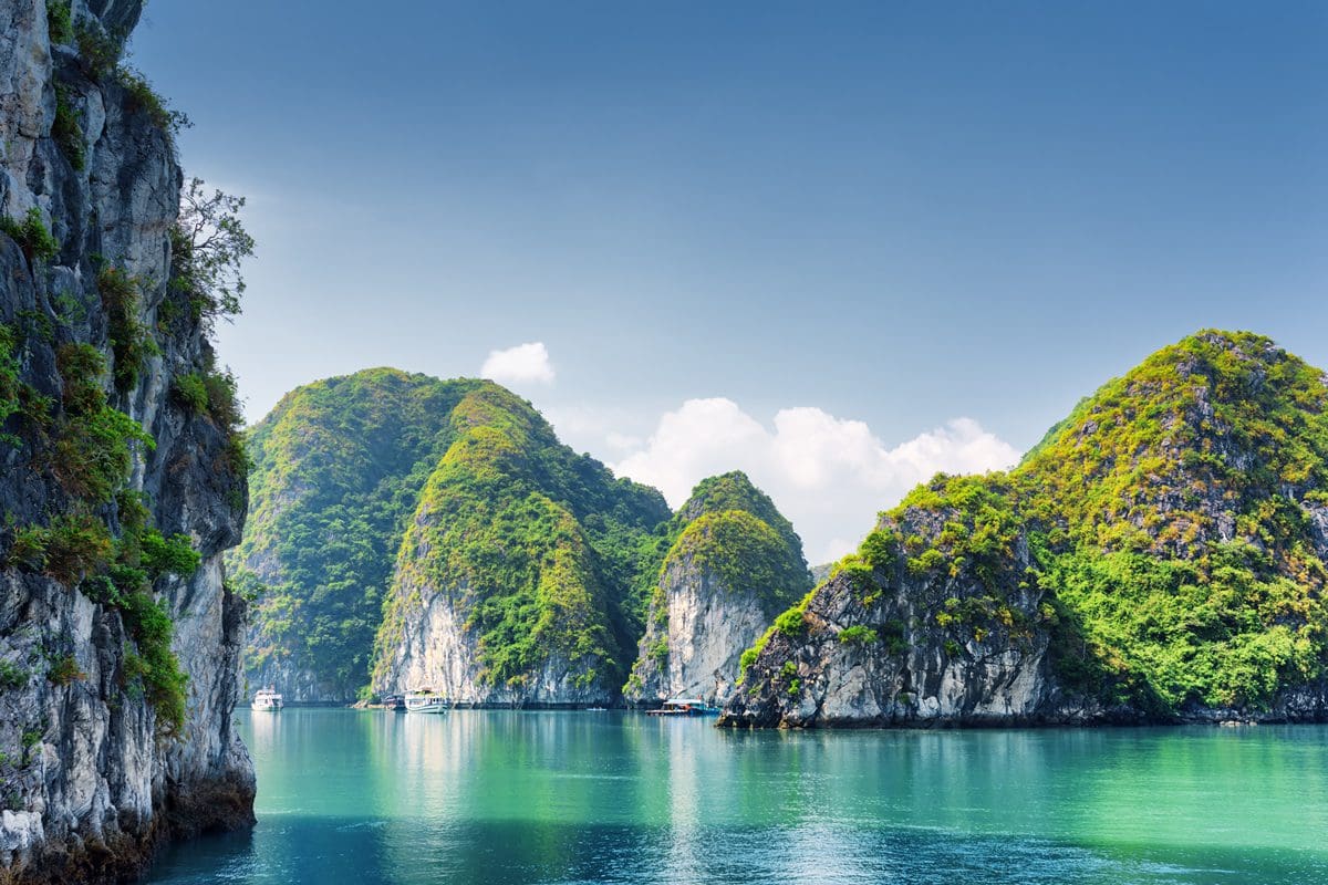 Karst tower landscape in the Gulf of Tonkin, Halong Bay