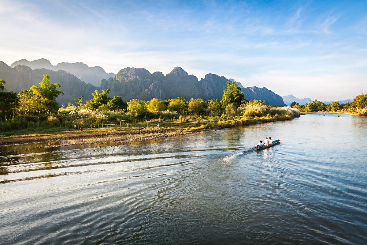 Exploring the Song River in Vang Vieng, Laos