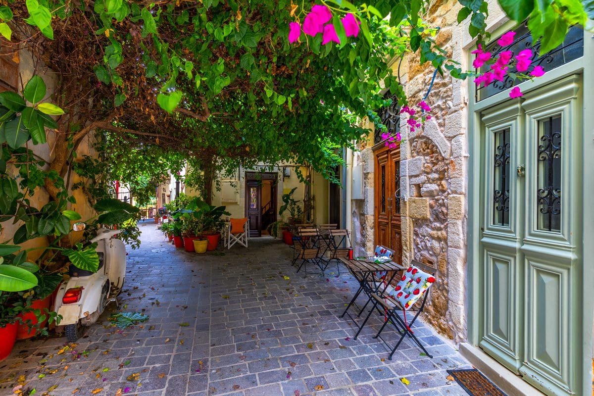Narrow street of Old Town Chania, Crete