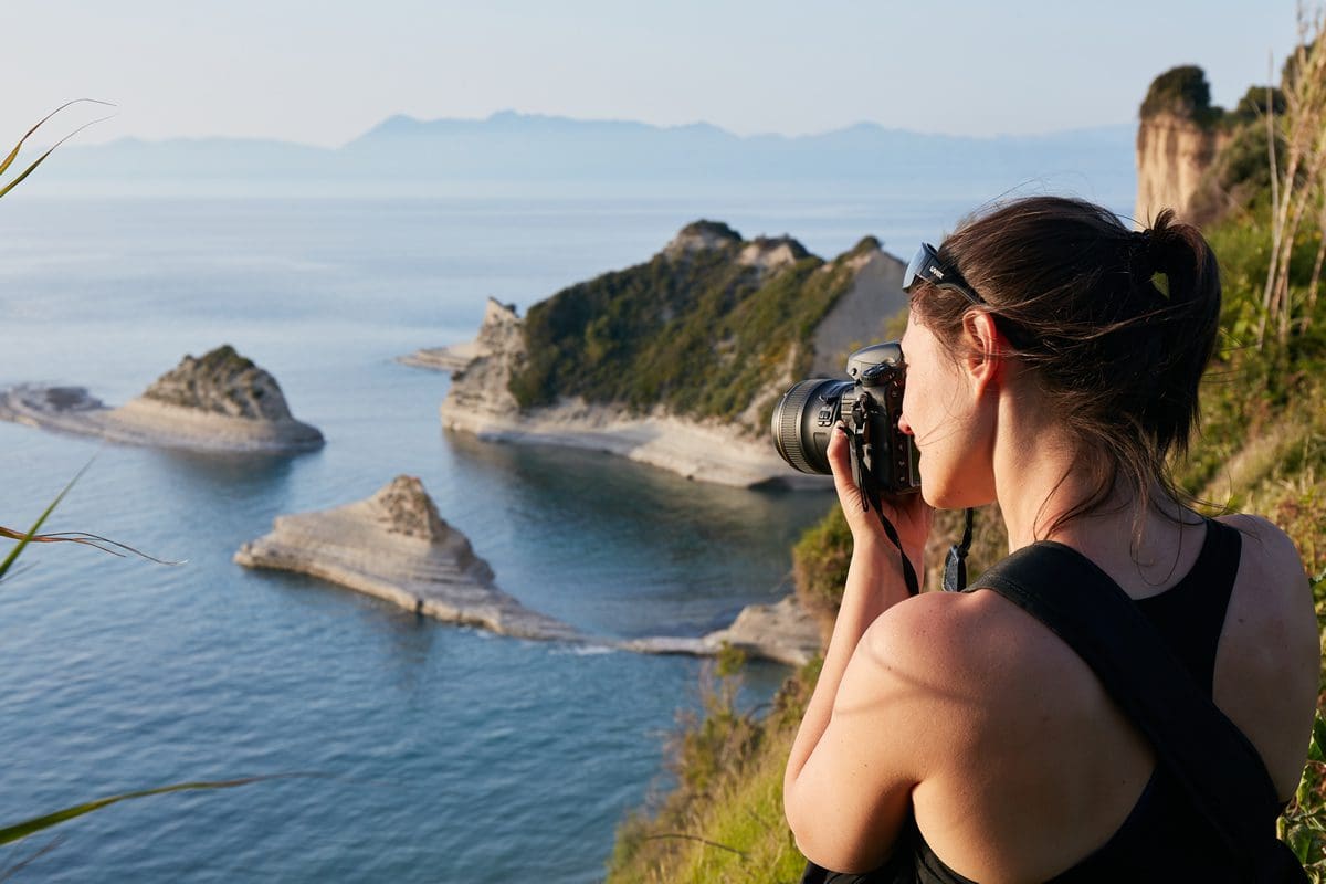 Photographing the rocky coastline of Corfu