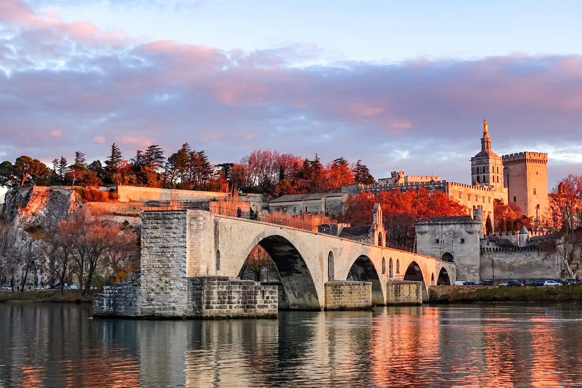 Pont Saint Benezet medieval castle sunset during autumn in Avignon