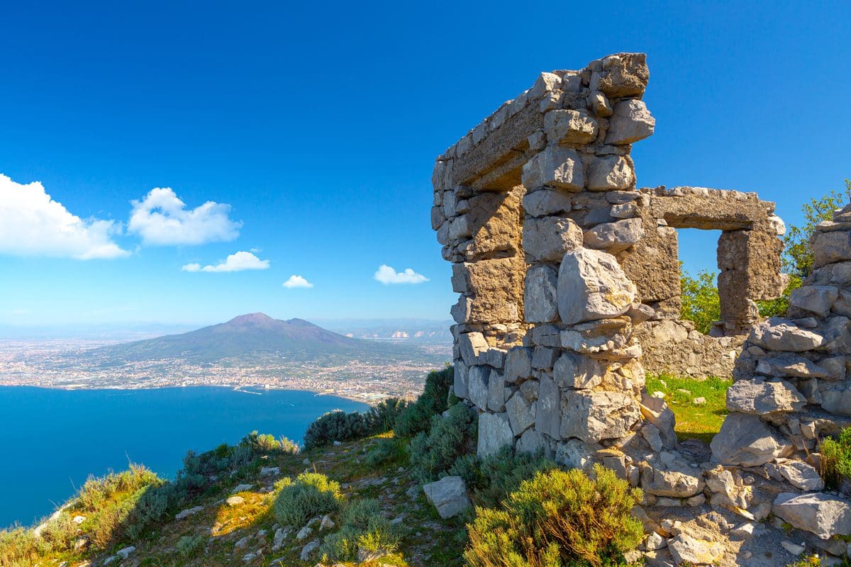 Ruins near Vesuvius and the city of Naples