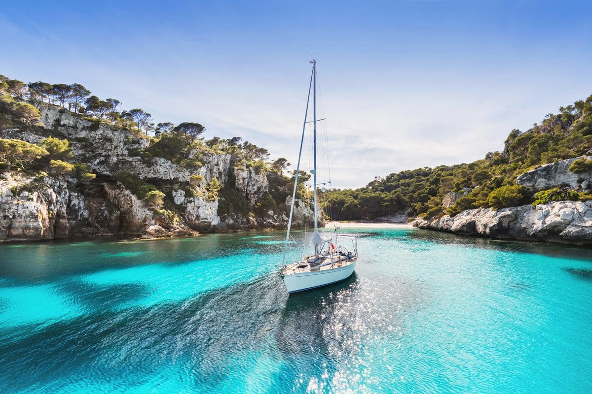 Sail boat in turquoise waters, Ibiza