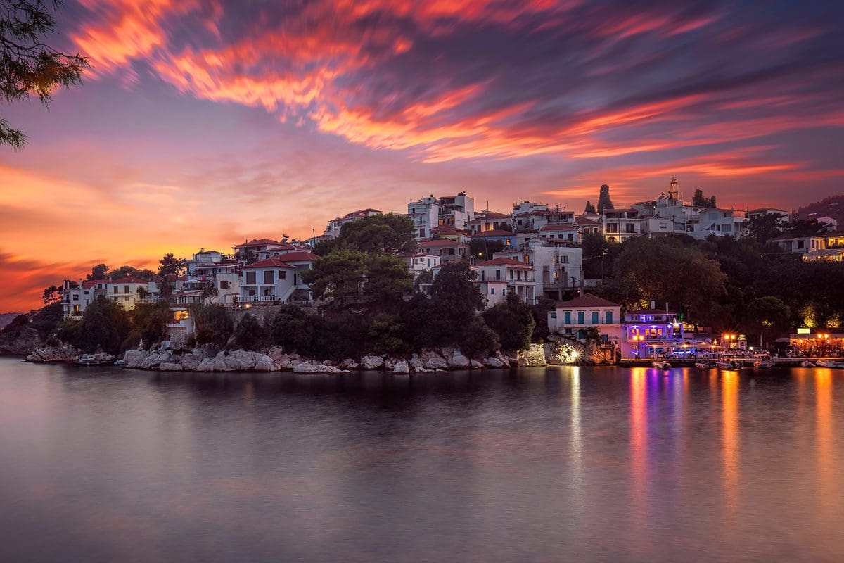 Skiathos Old Port at night
