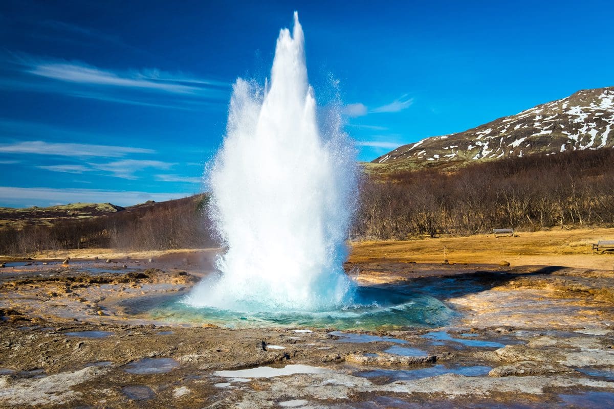 Strokkur Geyser eruption in Iceland's Golden Circle