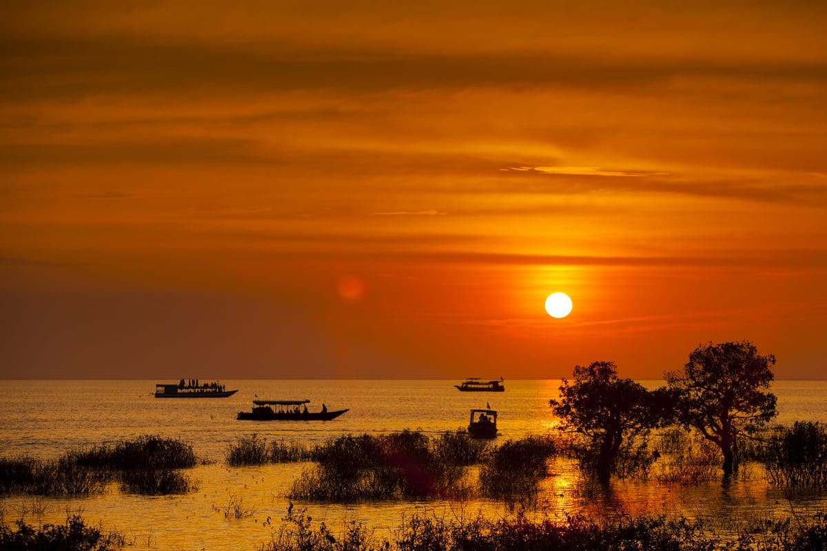 Sunset over Tonle Sap Lake, Siem Reap, Cambodia