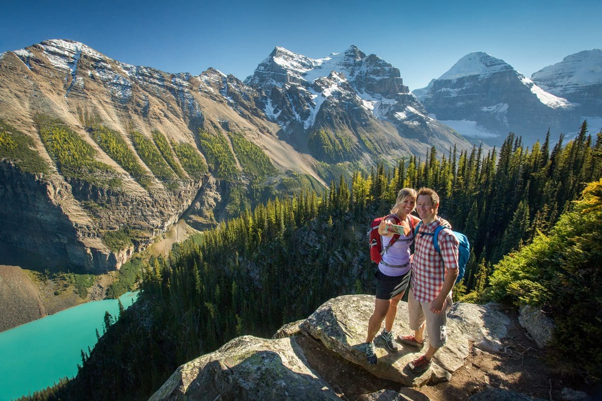 Taking selfies at Little Beehive - Banff & Lake Louise Tourism/Paul Zizka