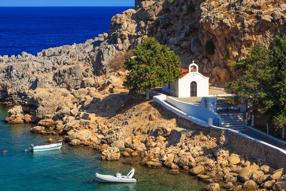Tiny church in St Pauls Bay, Lindos, Rhodes