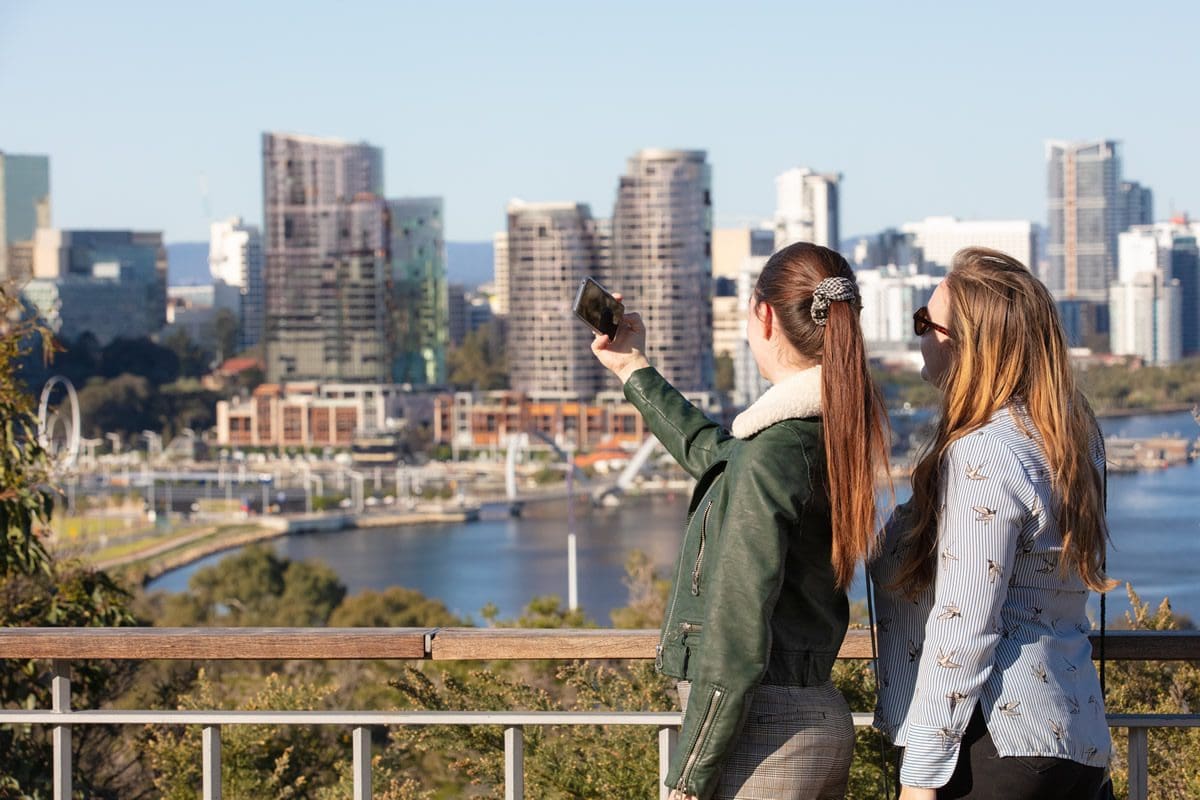 Tourists in Perth taking selfies - Tourism Australia