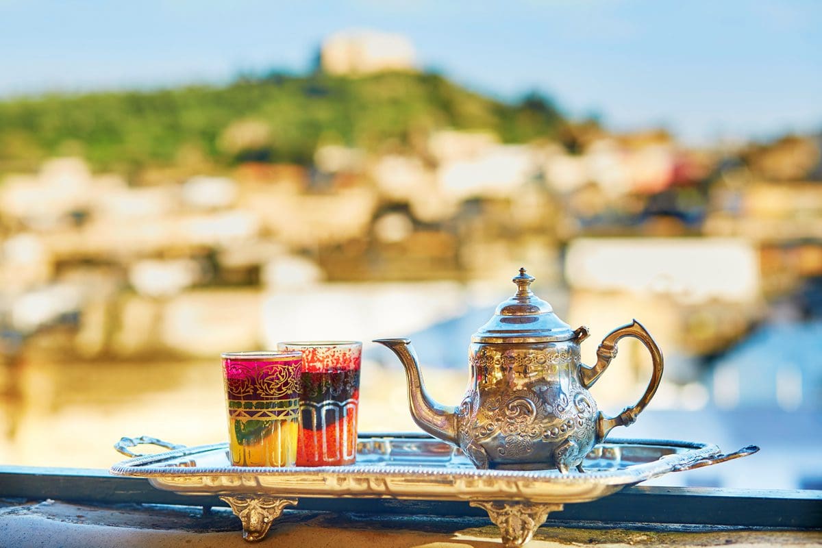 Traditional Moroccan mint tea with sweets, Fez