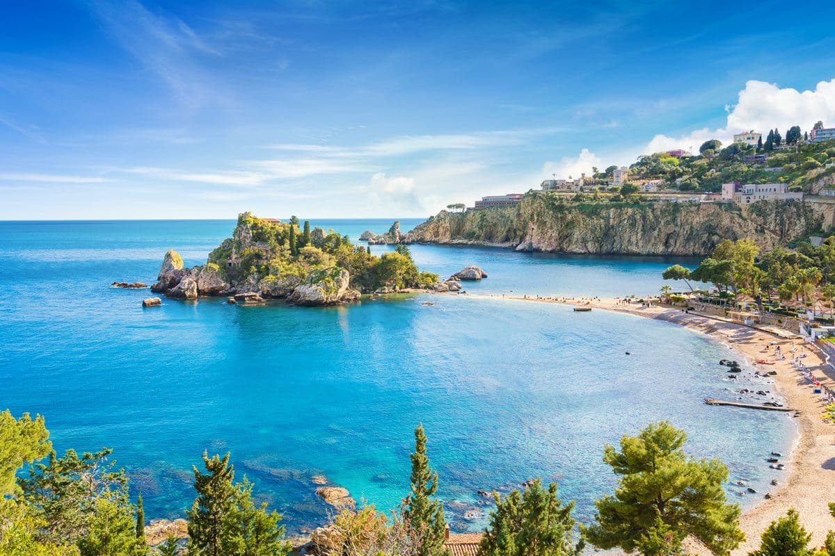 View of Isola Bella Island near Taormina, Sicily