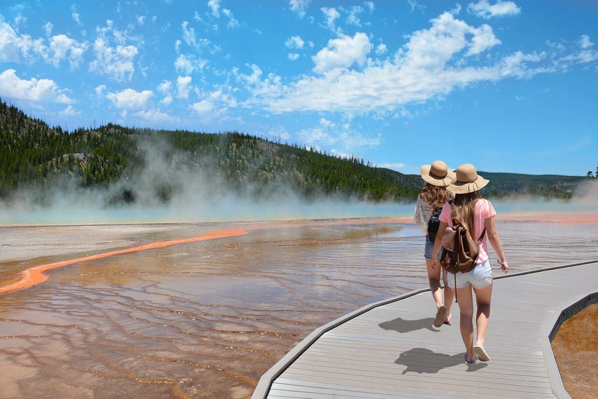 Viewing the grand prismatic spring in Yellowstone