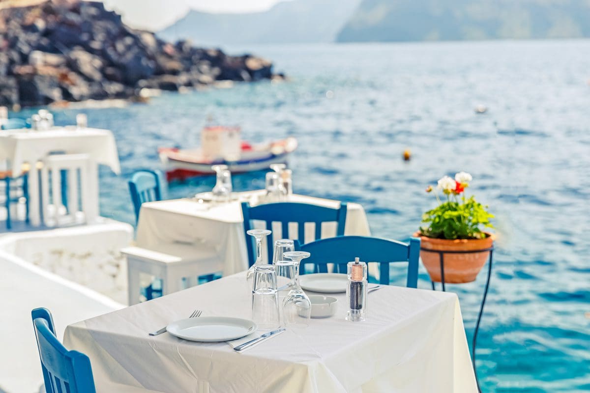 Waterfront dining in Oia village, Santorini