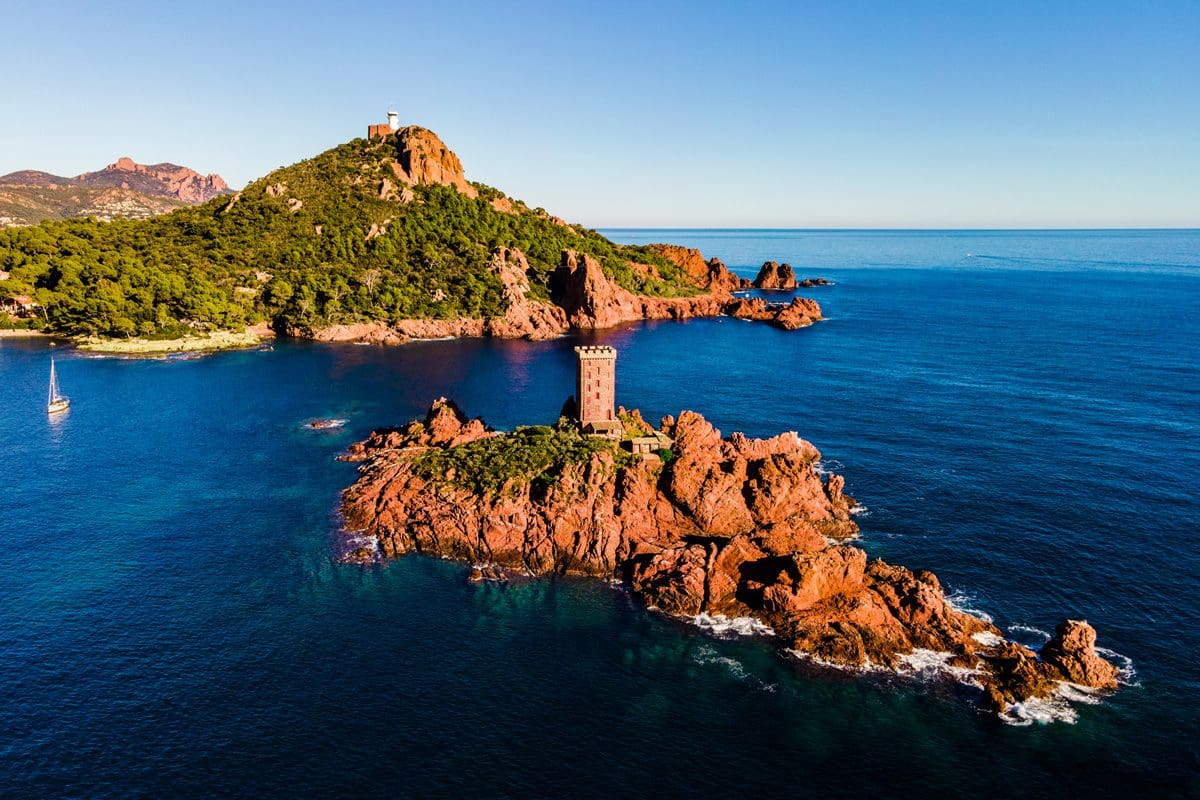 Aerial view of Ile D'Or coastline in the south of France