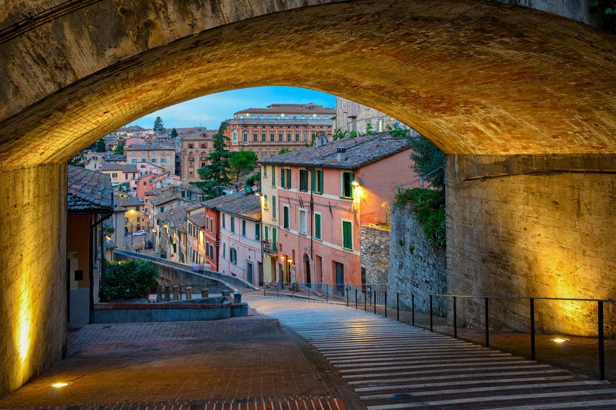 Aquaduct in Perugia, Umbria in the evening