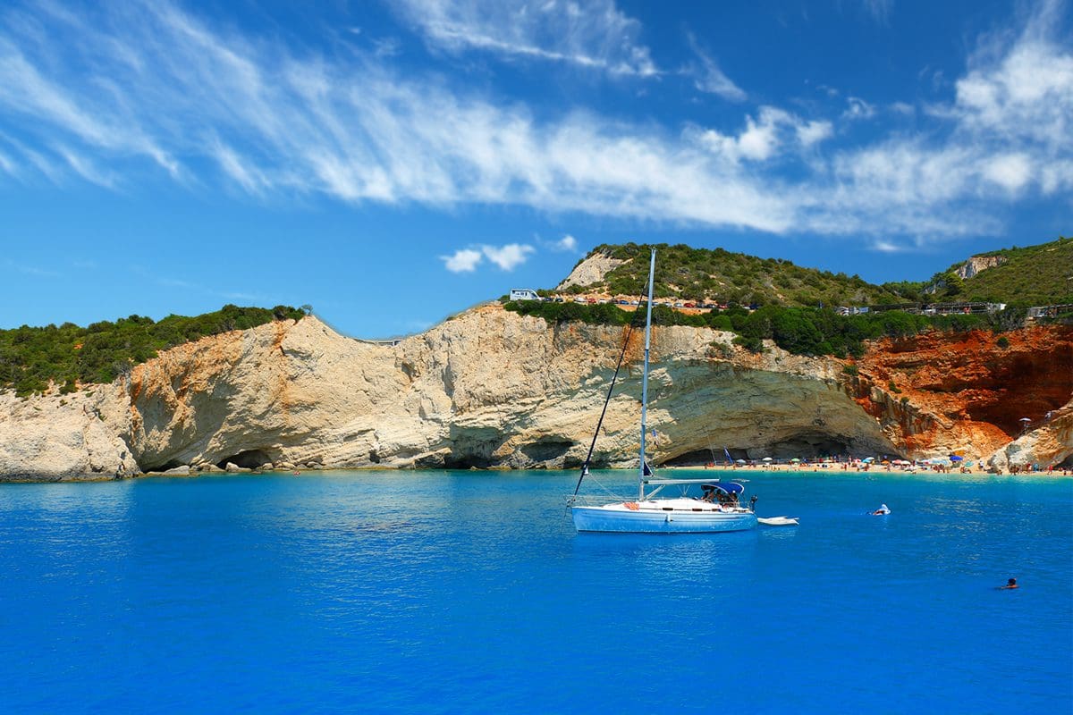 Boat off of Lefkada's Katsiki Beach