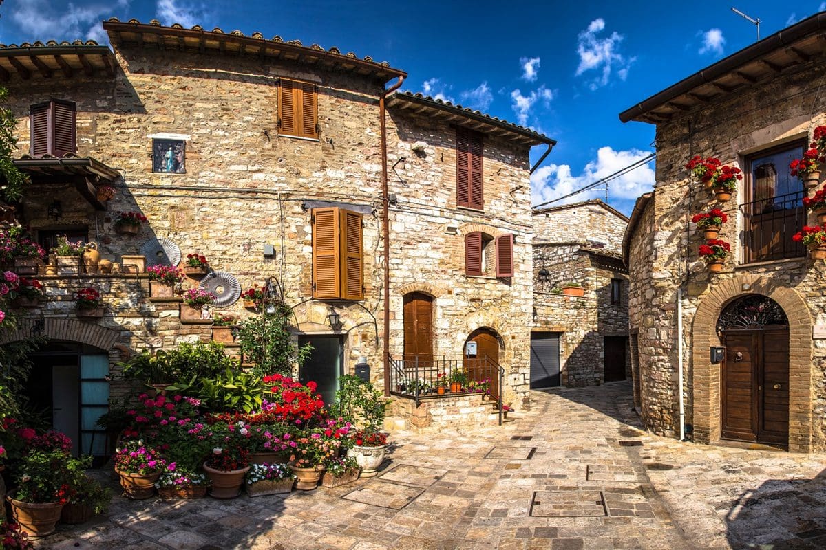 Colourful street in Pitigliano in the Grosseto region of Tuscany