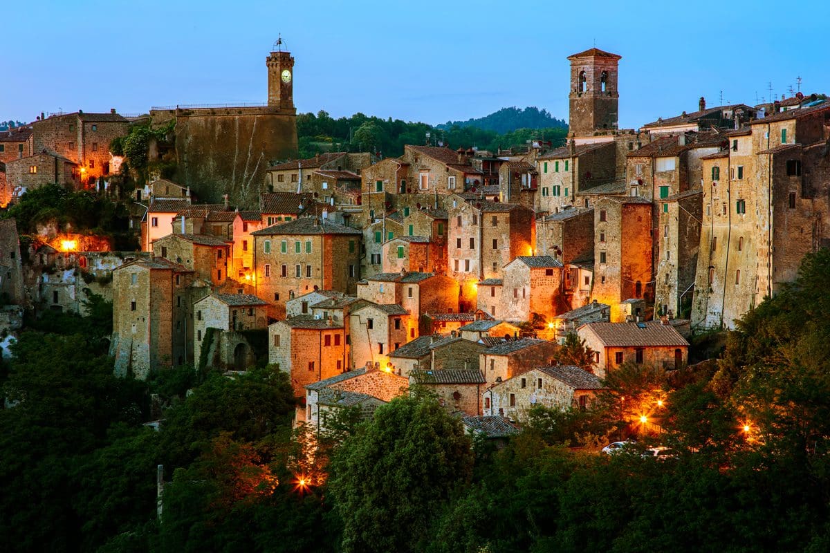 Medieval town of Grosseto in Tuscany at night