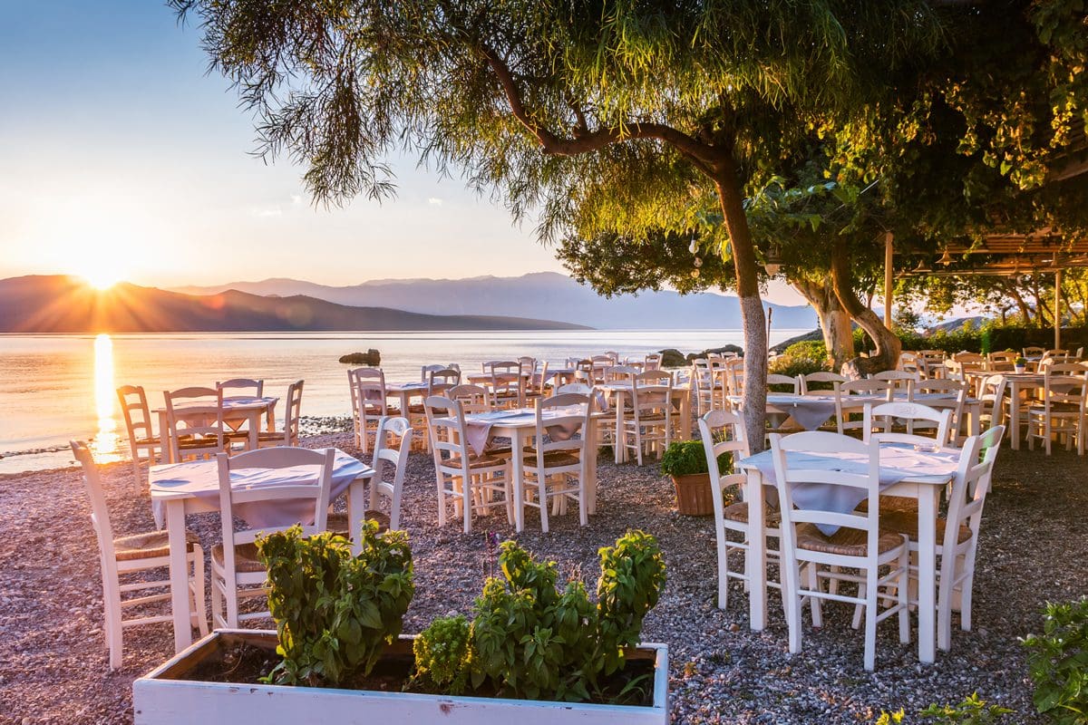 Nikiana Beach taverna at sunrise in Lefkada