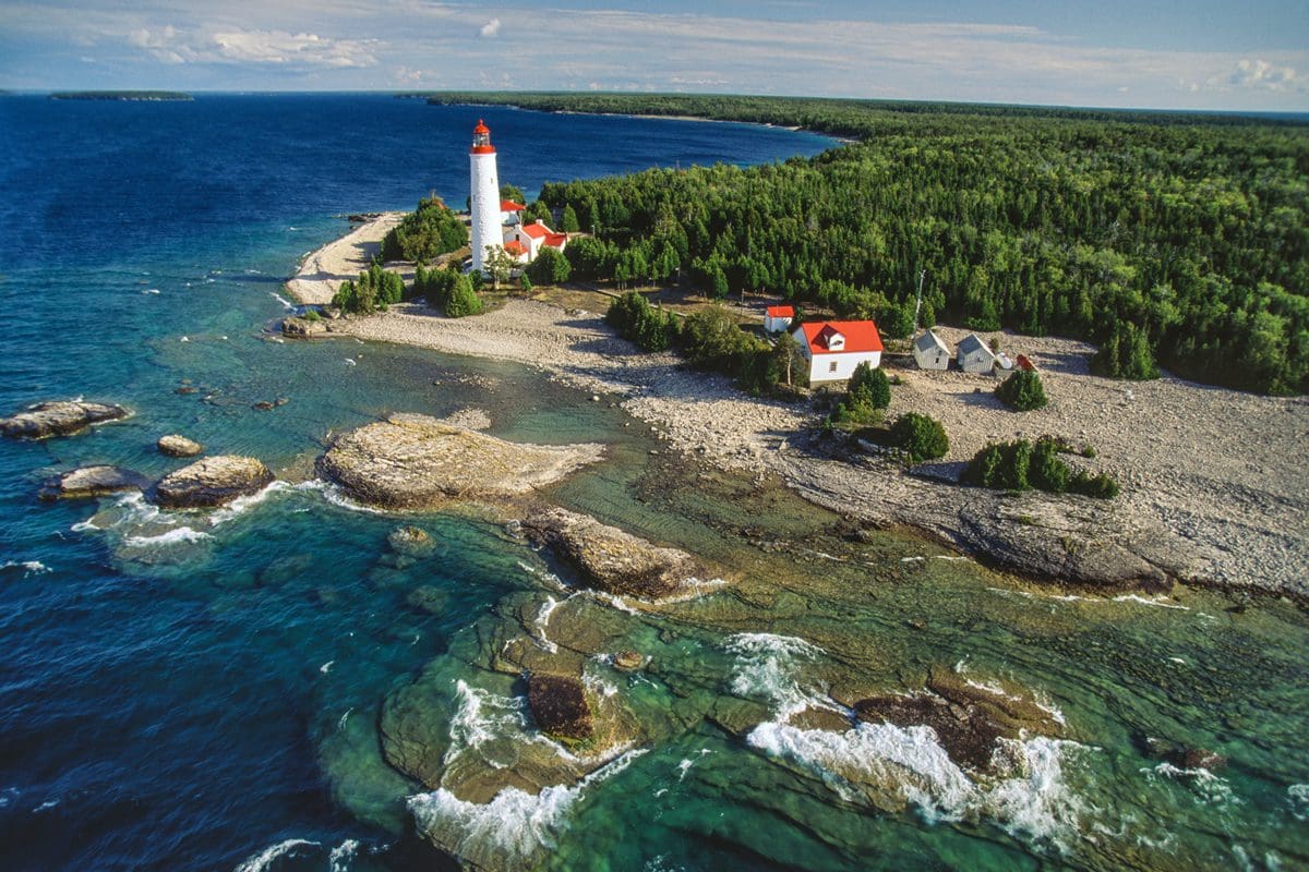 Cove Island Lighthouse on the Bruce Peninsula of Georgian Bay in Lake Heron