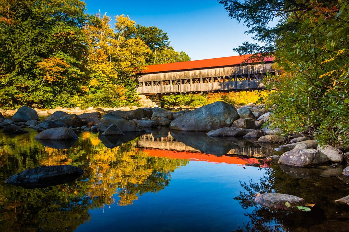 Kancamagus Highway covered bridge in the White Mountains