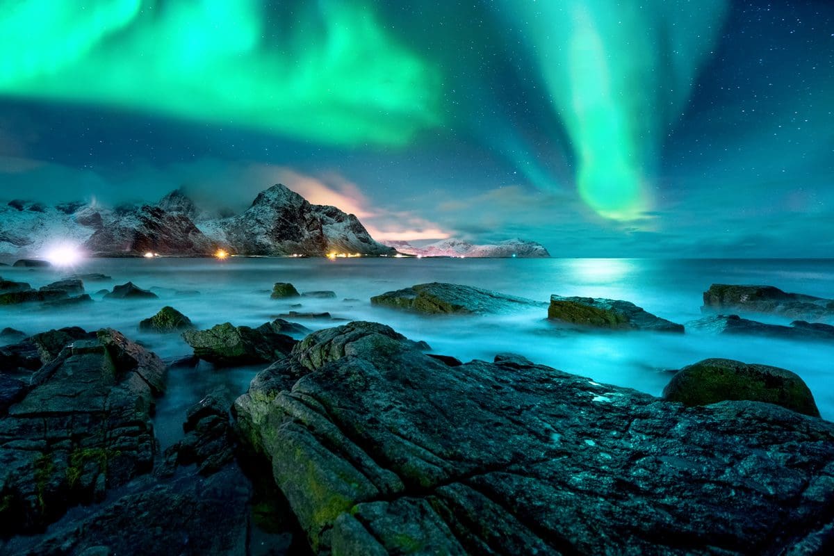 Northern lights in the Lofoten Islands in Norway