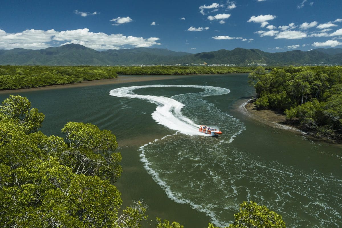 Bad Fishy Jet Boat in mangrove waterways of Cairns Inlet, Tropical North Queensland - Tourism Australia