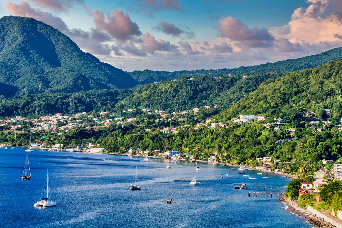 Blue waters and green hills of Dominica
