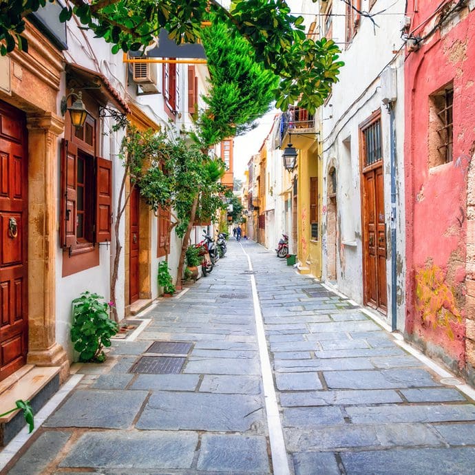 Cobbled street of old town Rethymno in Crete