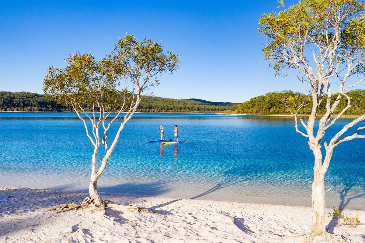 Paddleboarding on Lake McKenzie, Fraser Island