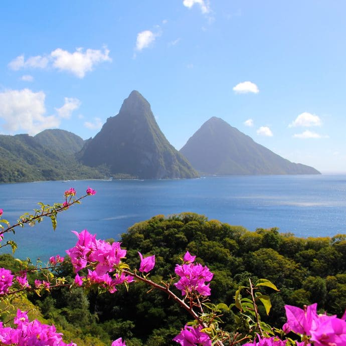 Glorious view of the Pitons from Jade Mountain, St Lucia Glorious view of the Pitons from Jade Mountain, St Lucia