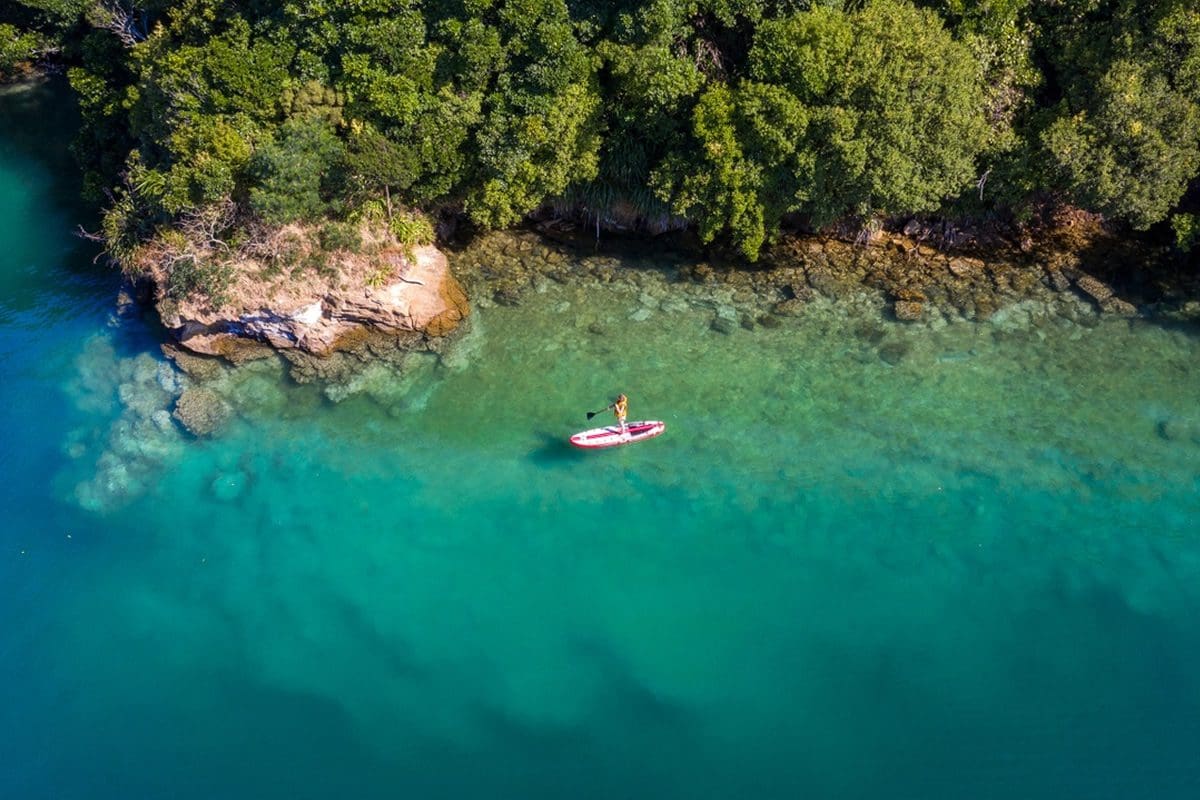 Aerial view of Bay of Many Coves in the Marlborough region of New Zealand