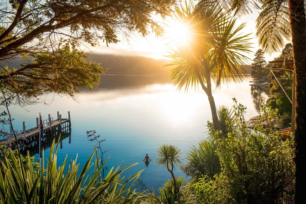 Taking a relaxing dip in the Bay of Many Coves, New Zealand