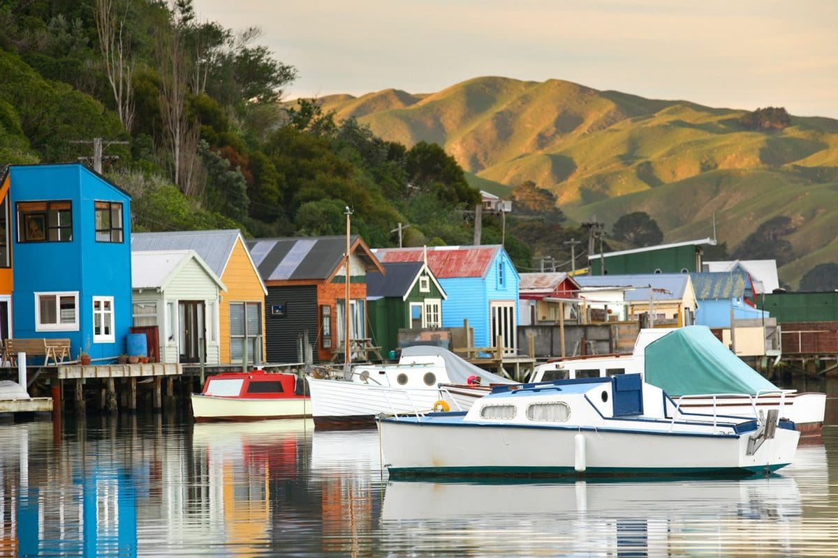 Scenic Paremata boat sheds in Wellington - NZ Tourism/Rob Suisted
